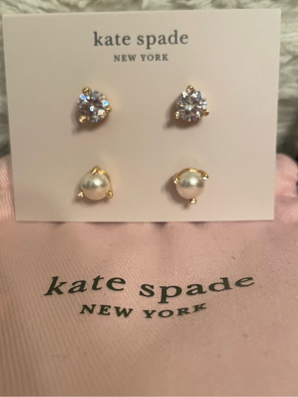 kate spade Gold Crystal and Pearl Stud Earring Duo